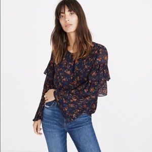 Madewell Ruffle Sleeve Top Climbing Vine Size Small